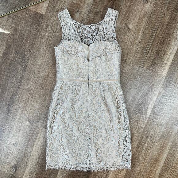 Jenny Yoo Collection Harlow Dress Lace Sweetheart Mini Cream Metallic - Picture 5 of 7